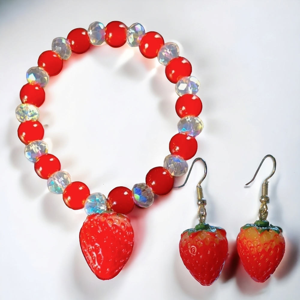 Strawberry Bracelet/Earrings Jewelry Set